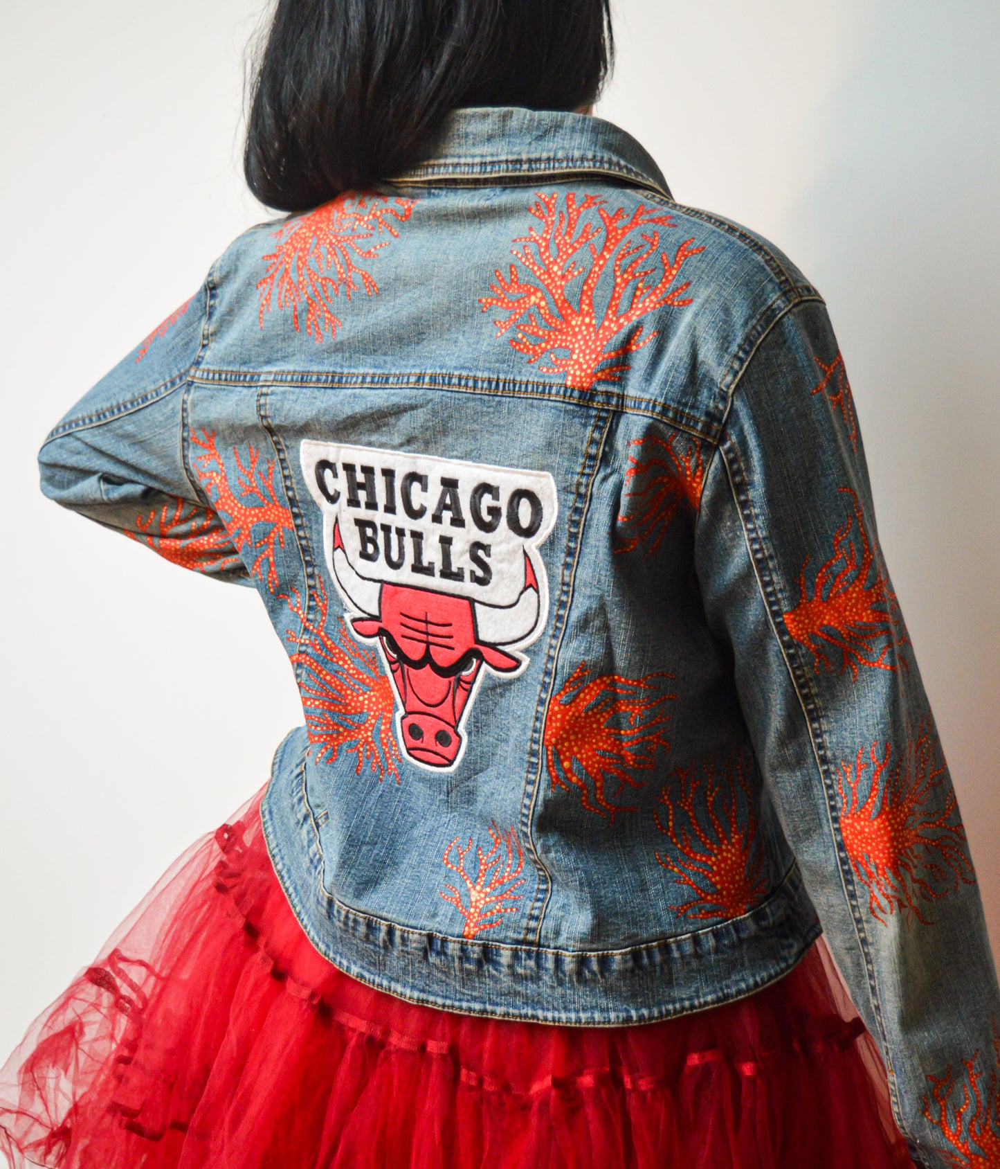 Veste en Jean "coraux rouge"
