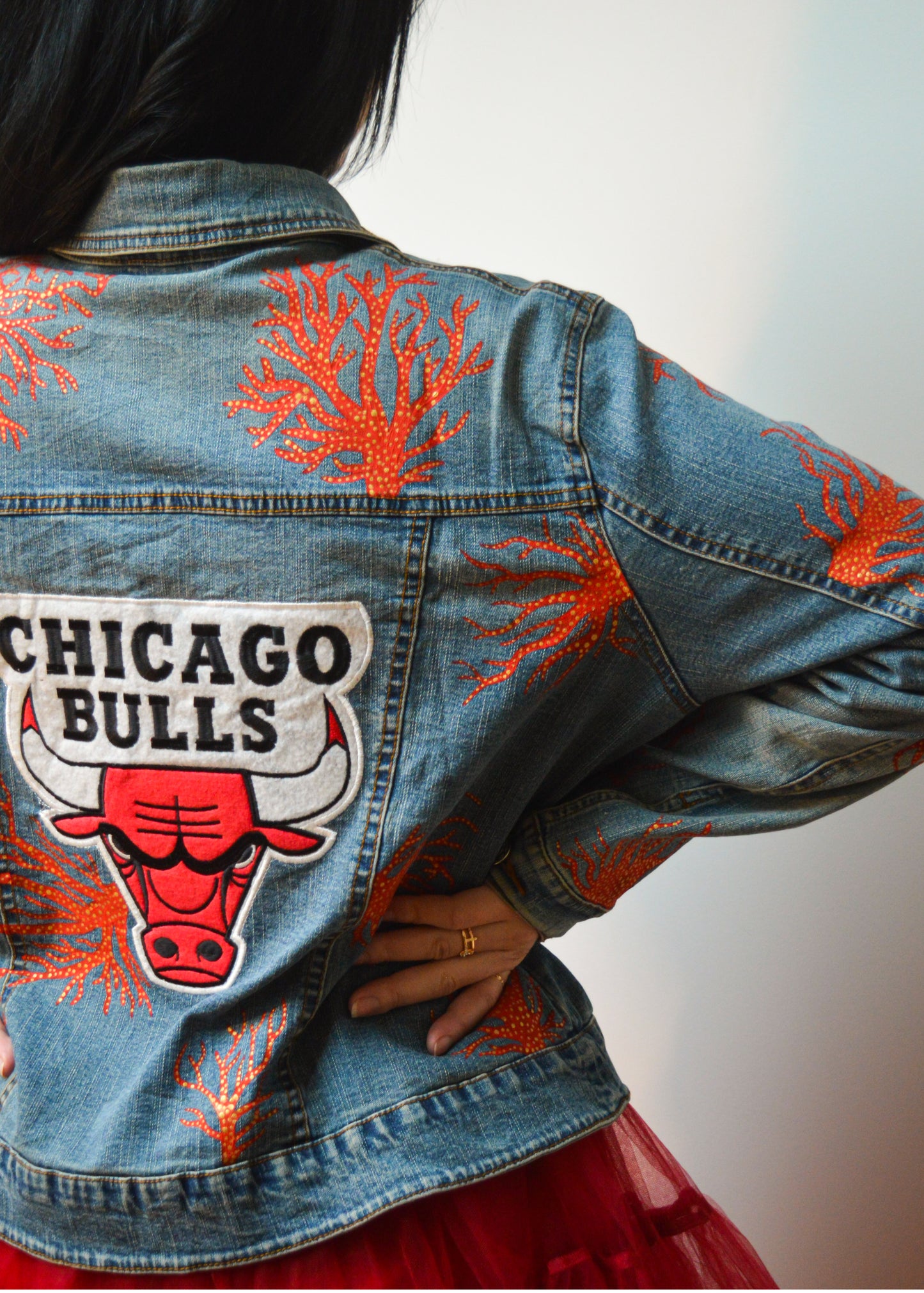 Veste en Jean "coraux rouge"